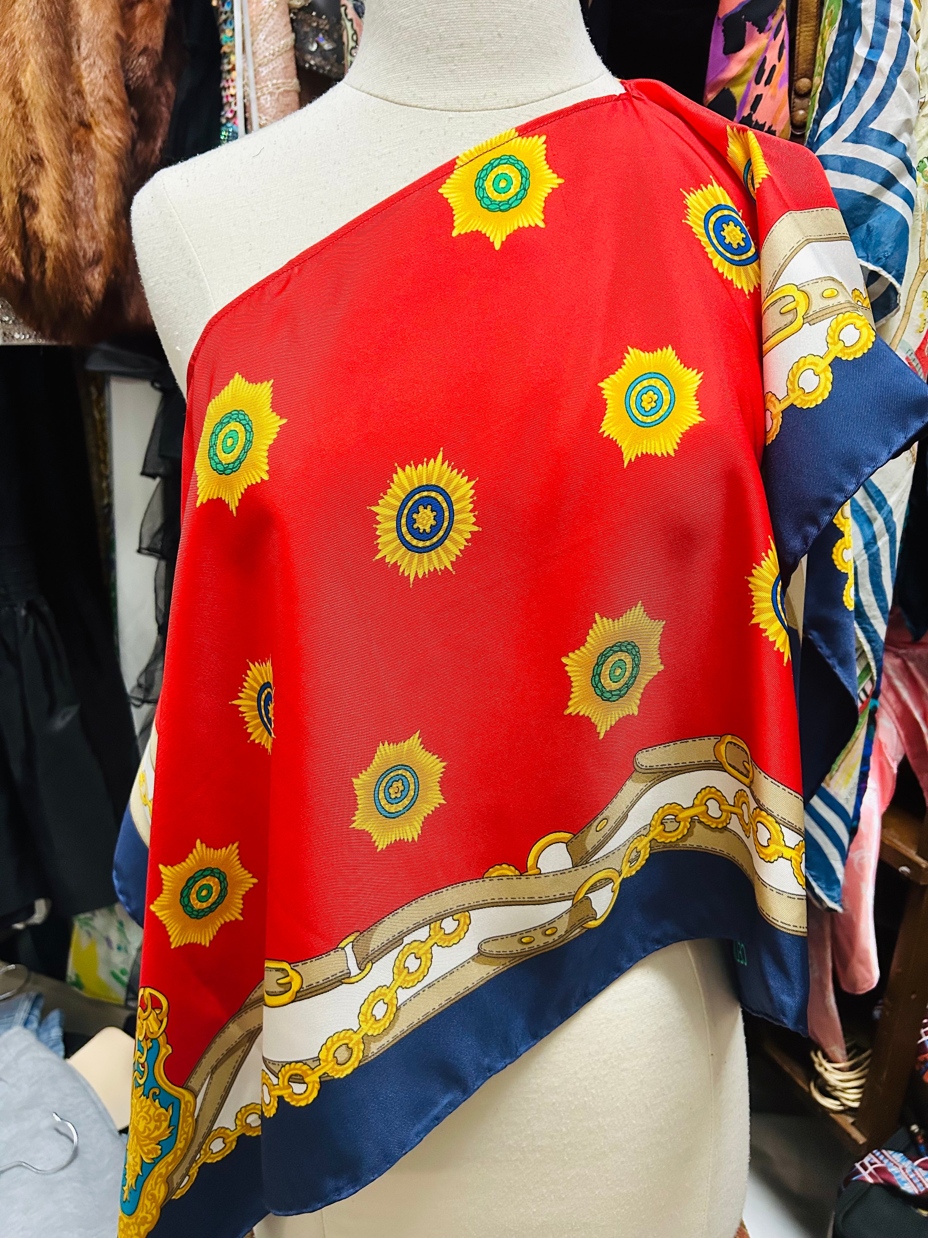 OOAK Upcycled Vintage Belt Print Celine Silk Scarf Poncho