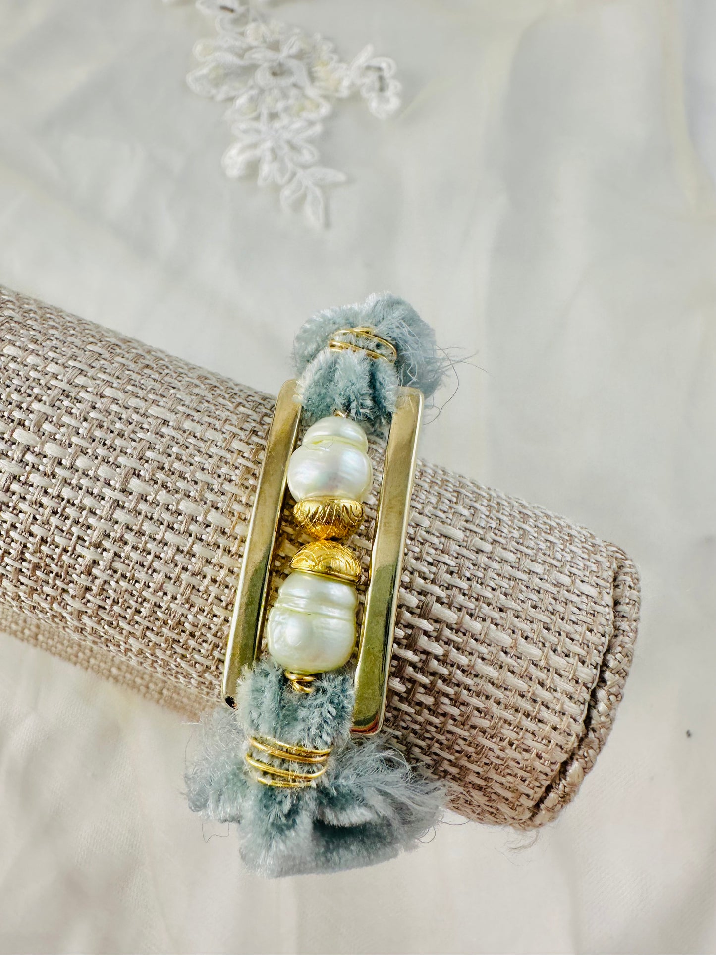 OOAK Velvet and Pearls Bracelet