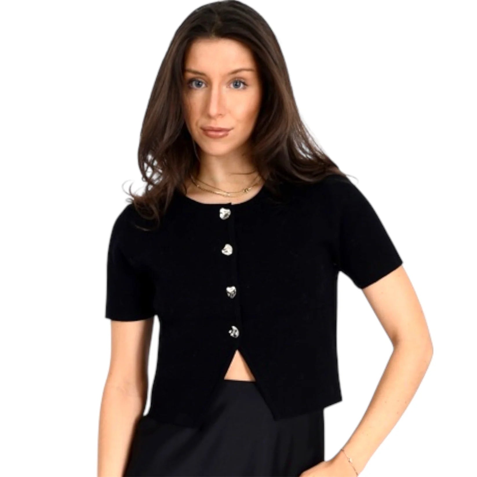 RDI Siham Short Sleeve V-neck Button Down Sweater