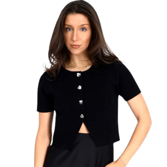 RDI Siham Short Sleeve V-neck Button Down Sweater