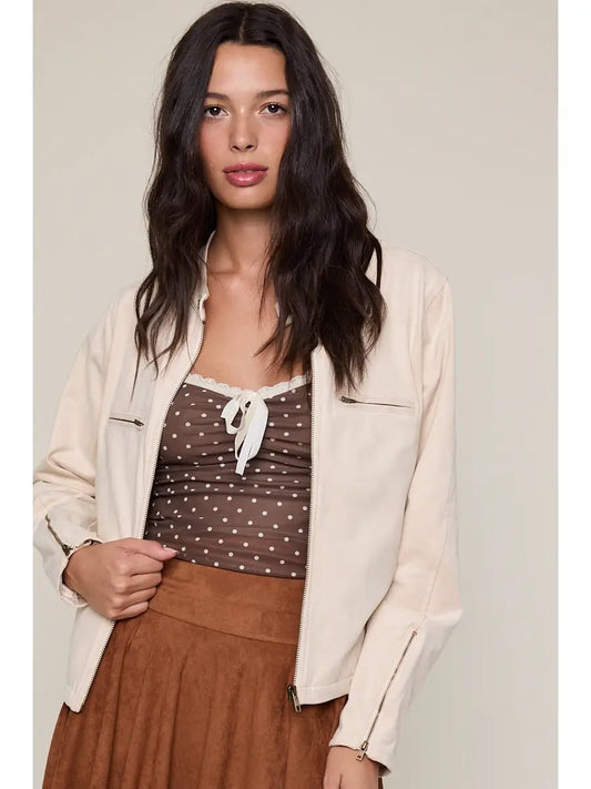 Suede Neck Buttons Casual Jacket