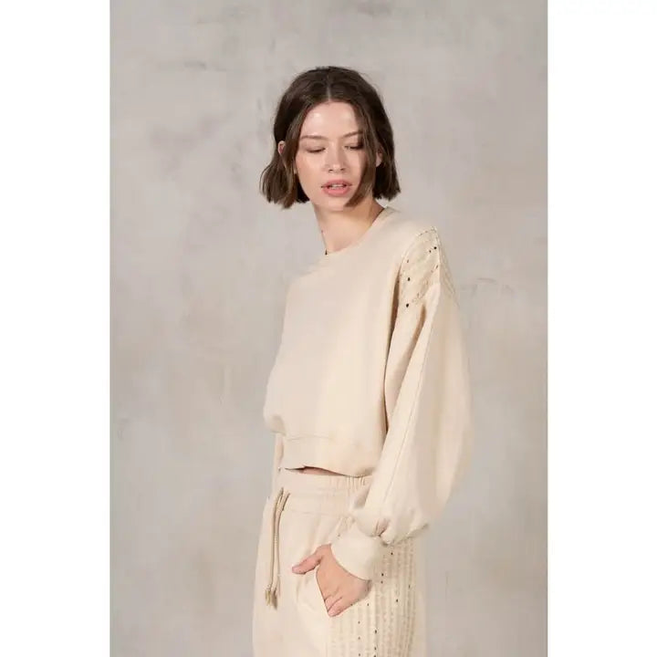 Eyelet Trim Sweatshirt