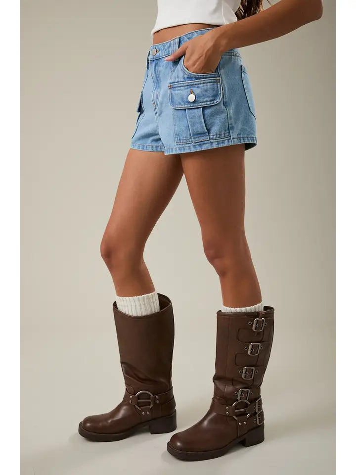 Denim Low Rise Pocket Micro Shorts