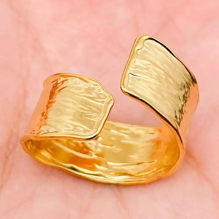 Pleated Design 18K Gold Plated Stainless Steel Ring