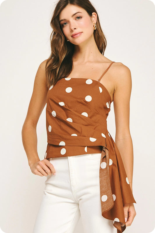 Draped Pleat Detail Polka Corset Tube Top