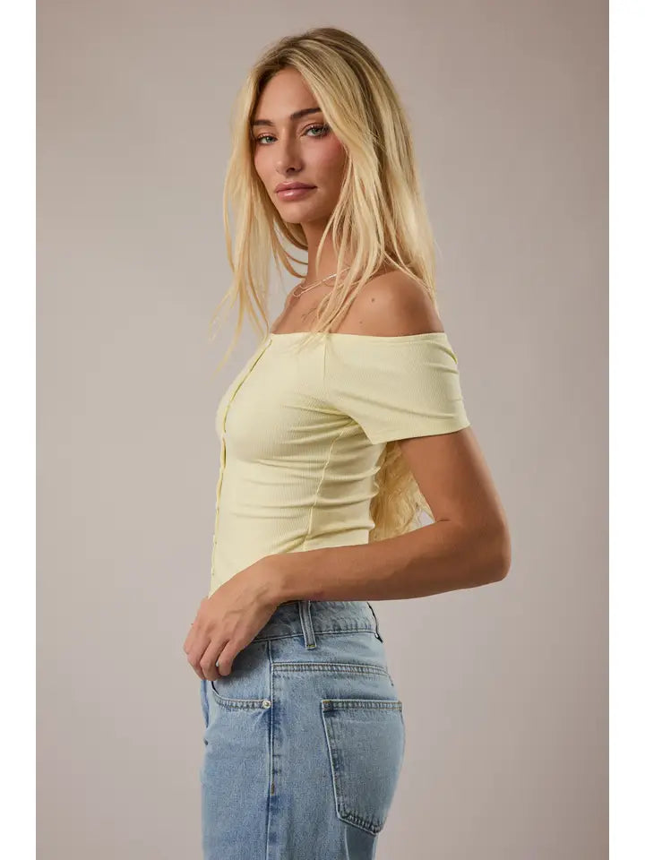 Off Shoulder Short Sleeve Buttoned Top
