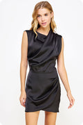 Draped Neckline Sleeveless Satin Dress