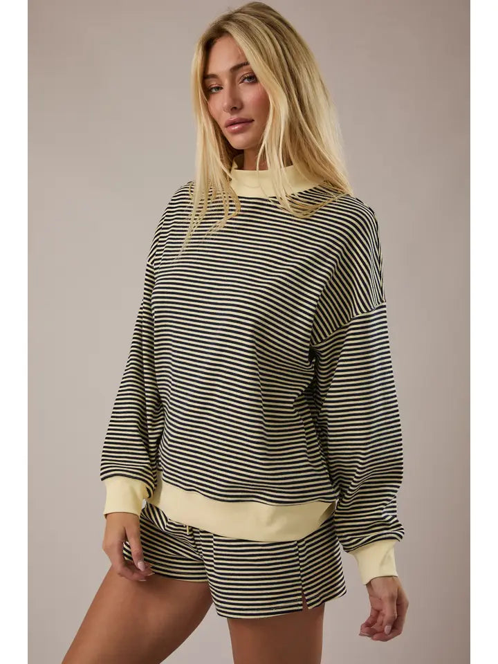 Mock Neck Stripe Sweatshirt