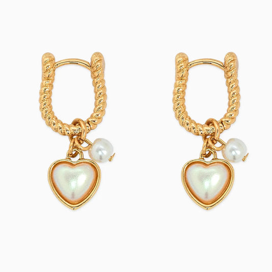 Heart Pearl Charm Carabiner Hoop Earrings
