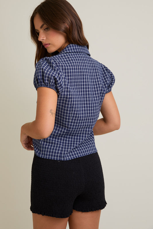 Cotton V-Neck Top with Short Sleeves