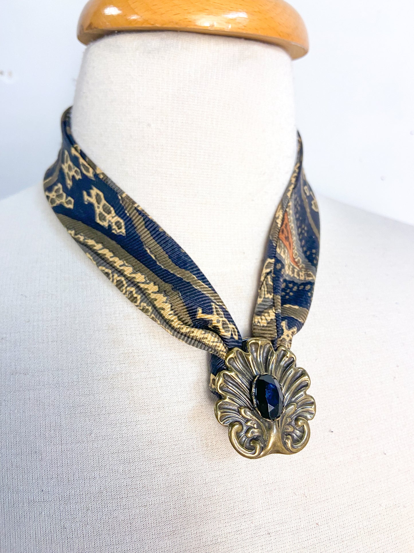 OOAK Silk Scarf and Vintage Clip Necklace