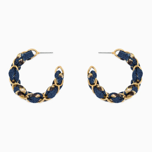 Denim Leopard Scarf Hoop Earrings