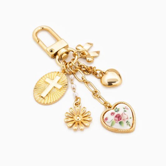 Multi Line Ceramic Heart Bag Charm