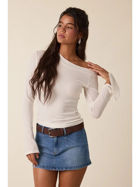 One-Shoulder Solid Color Plain Knit Top