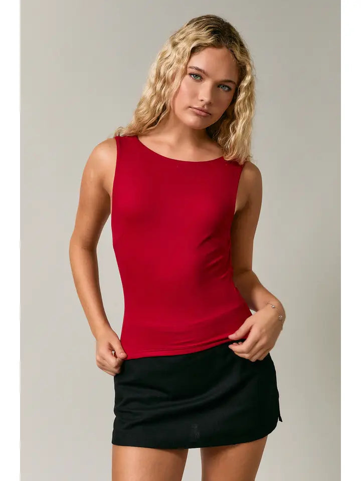 Sleeveless High Neck Cowl Back Detail Knit Top