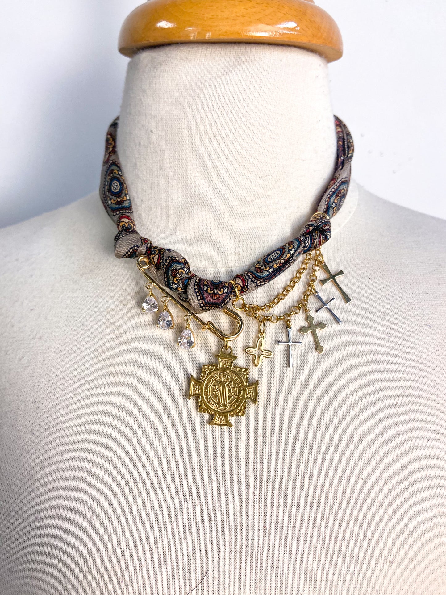 Gold Plated Brass Cross pendant and Charms