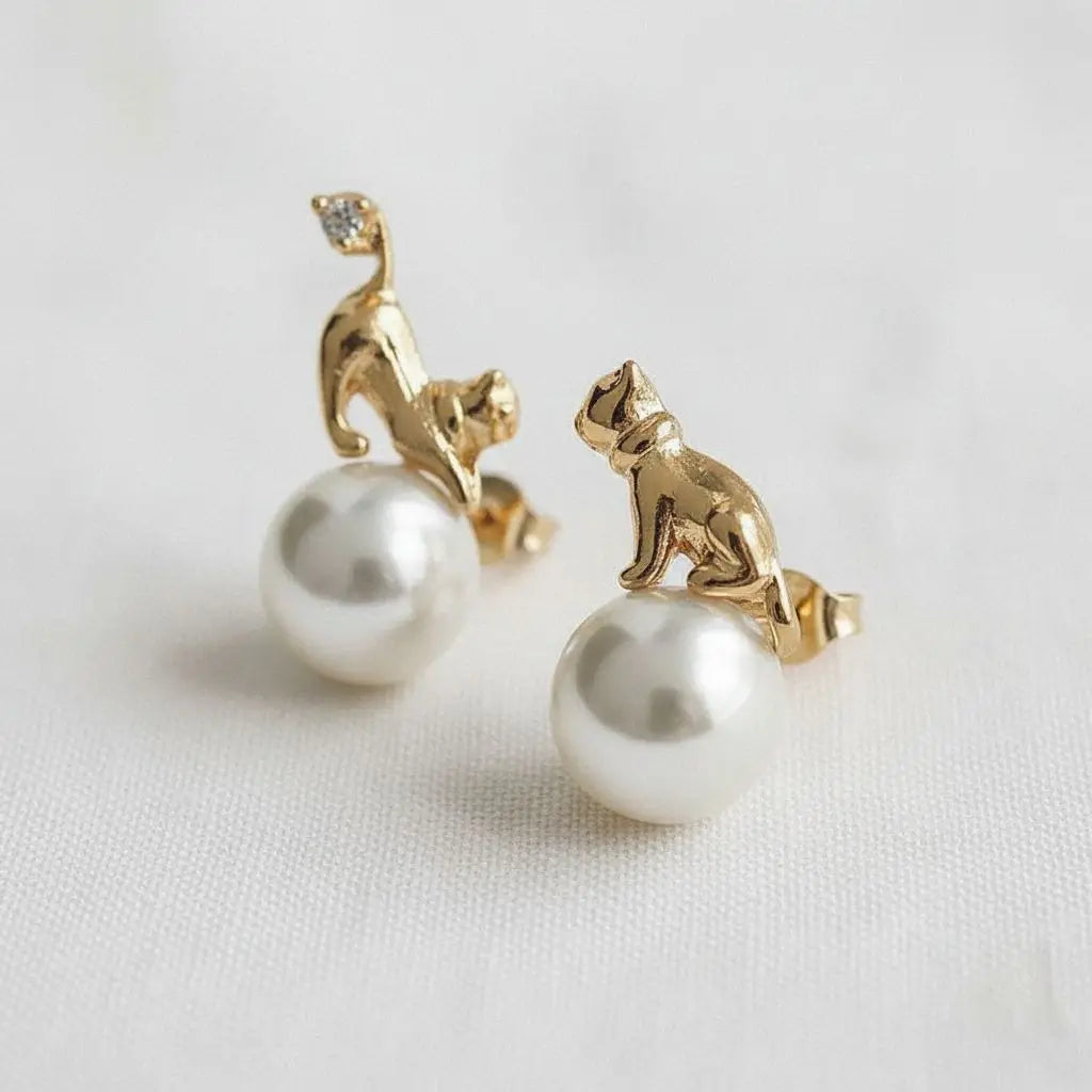 Artisan Cat-Inspired Gemstone Drop Earrings