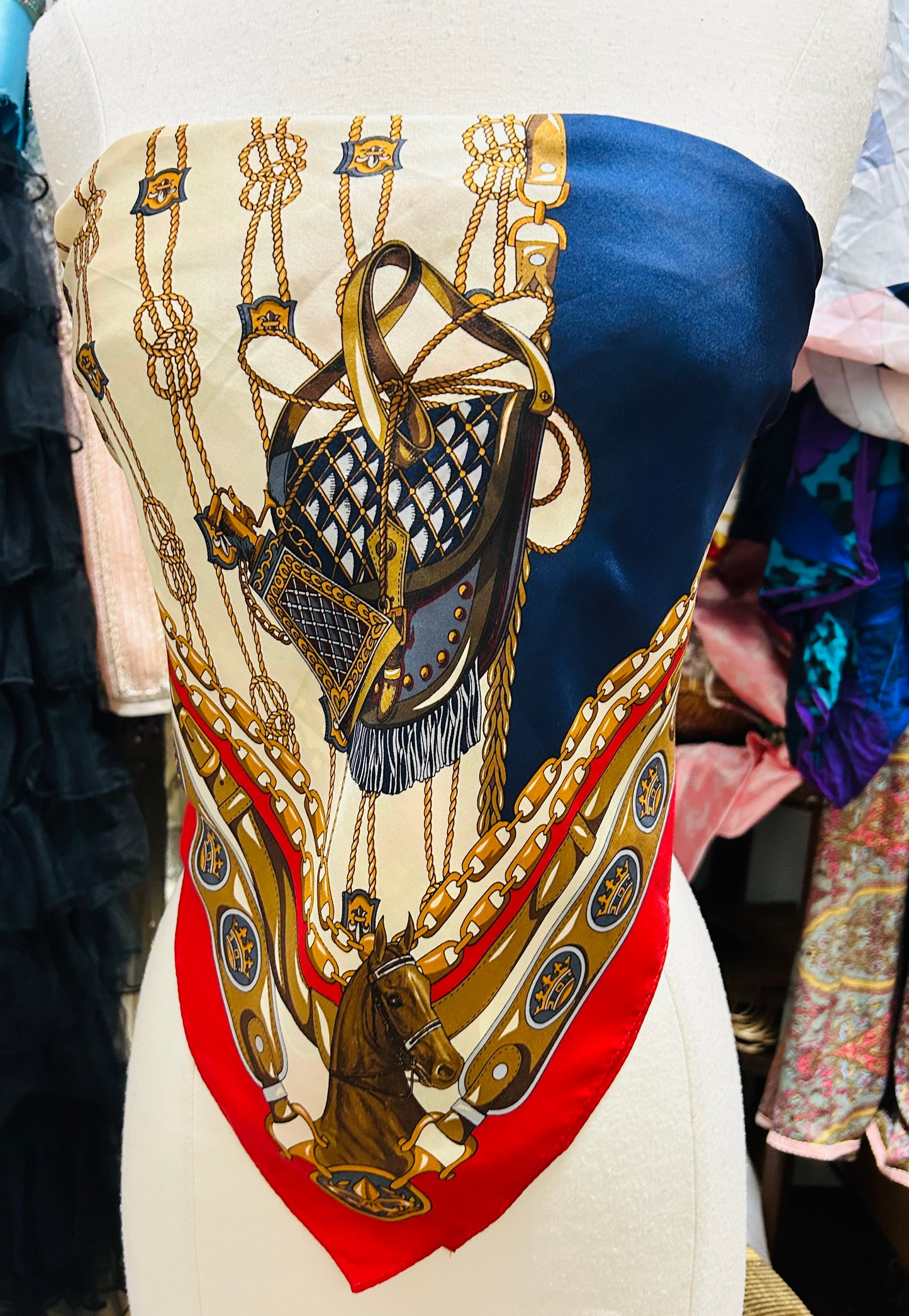 OOAK Equestrian Silk Print Scarf Top