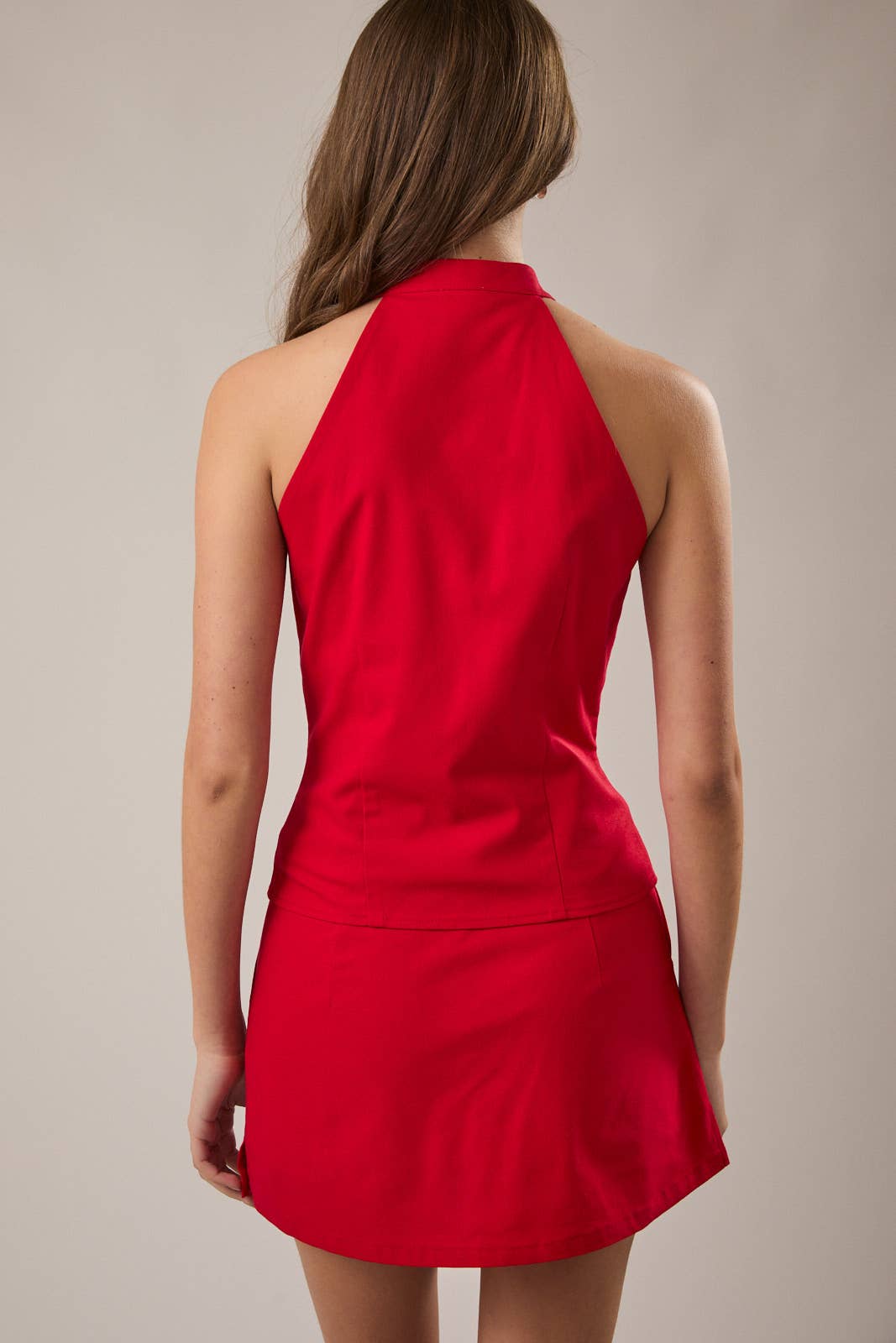 MANDARIN COLLARED HALTER TOP