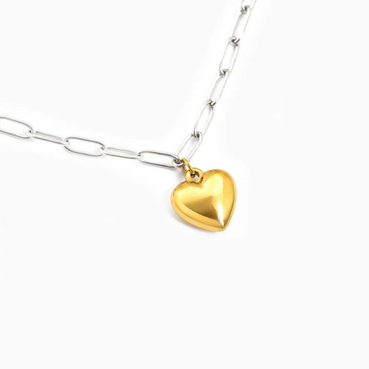 Stainless Two-Tone Heart Chain Necklace