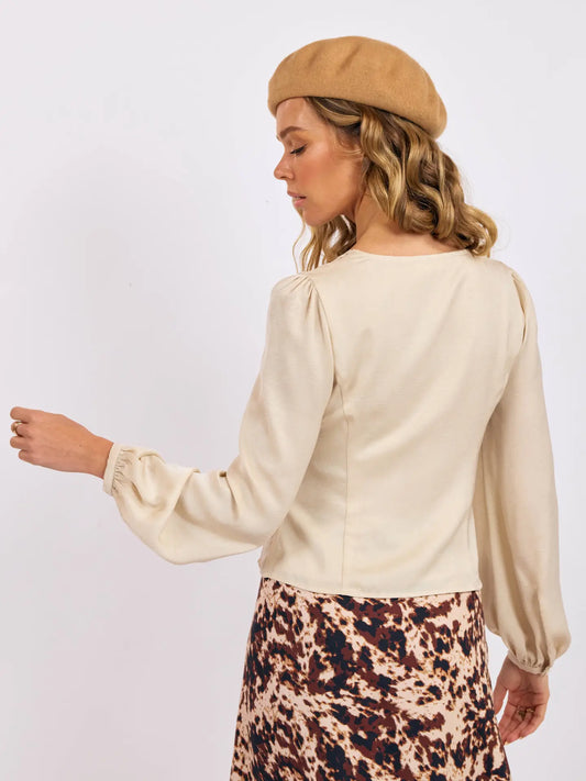 Sage the Label Wander Button Front Lace Trim Blouse