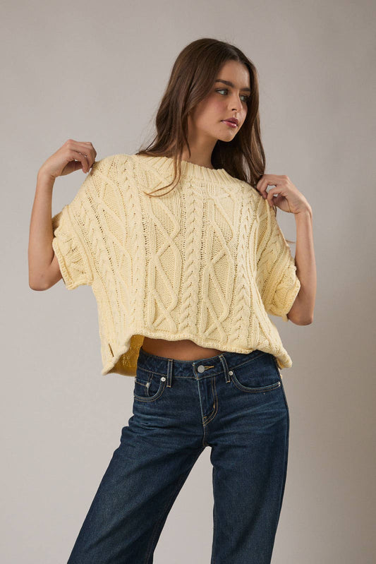 ROUND NECK SHORT SLEEVE KNIT SWEATER TOP