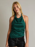 LELIS Sleeveless Halter Neck Asymmetric Suede Top