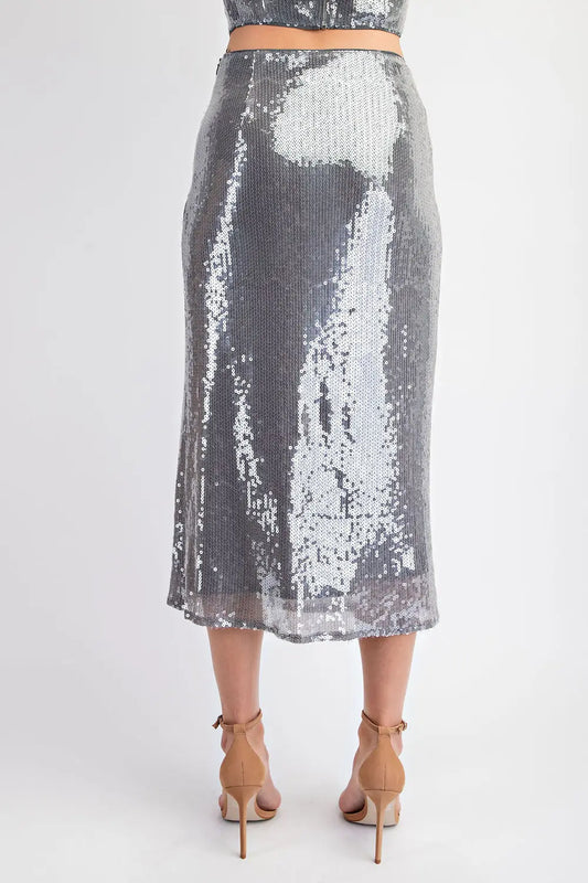 Sequins Midi Skirt with Front Slit