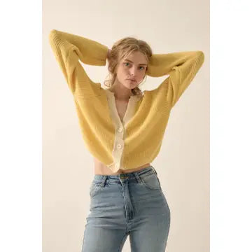 Ribbed Knit Contrast Cardigan Sweater