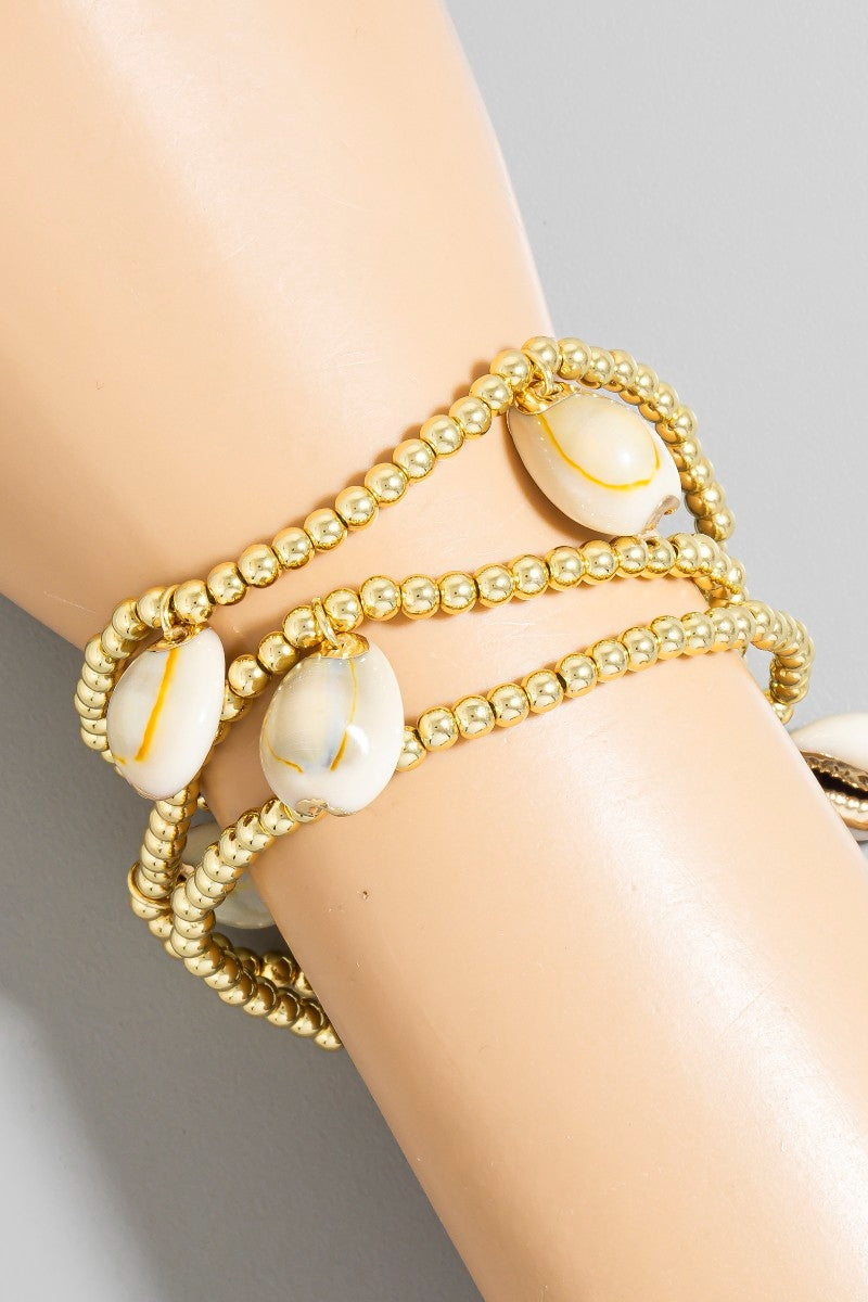 Gold Dipped Beads Puka Shell Charms Bracelet