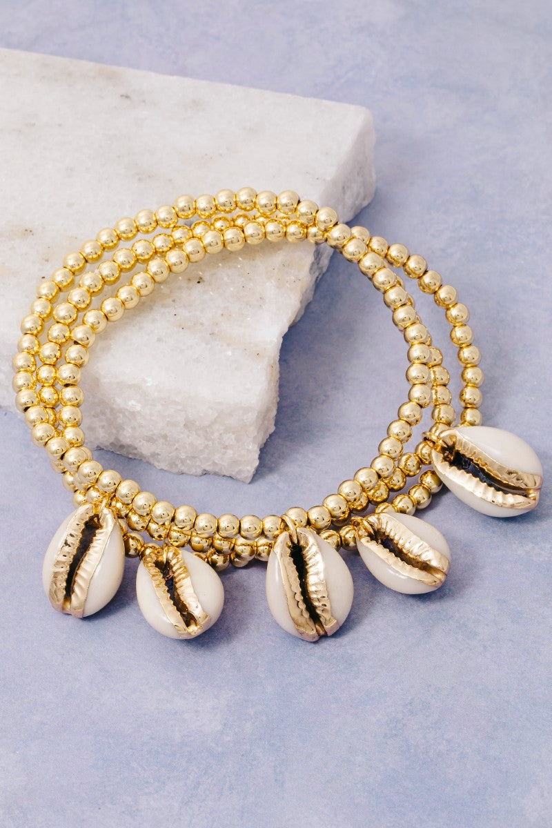 Gold Dipped Beads Puka Shell Charms Bracelet