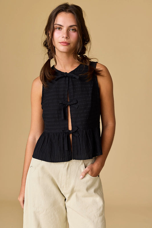 River Sleeveless Triple Bow Self Tie Top