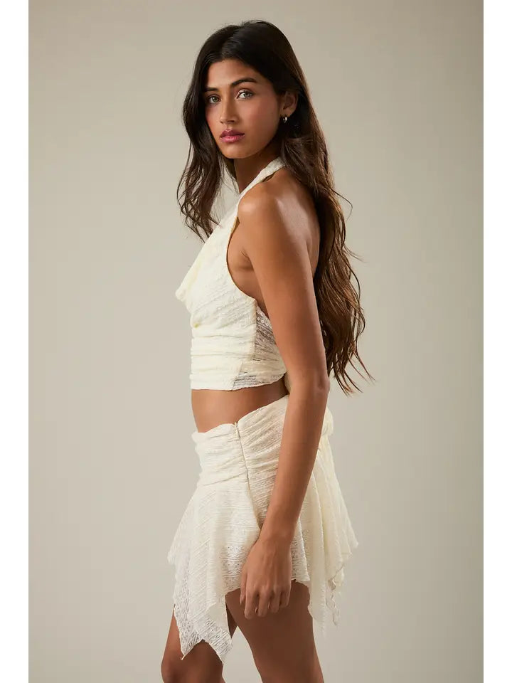 Lace Halter Neck Top with Tie Back