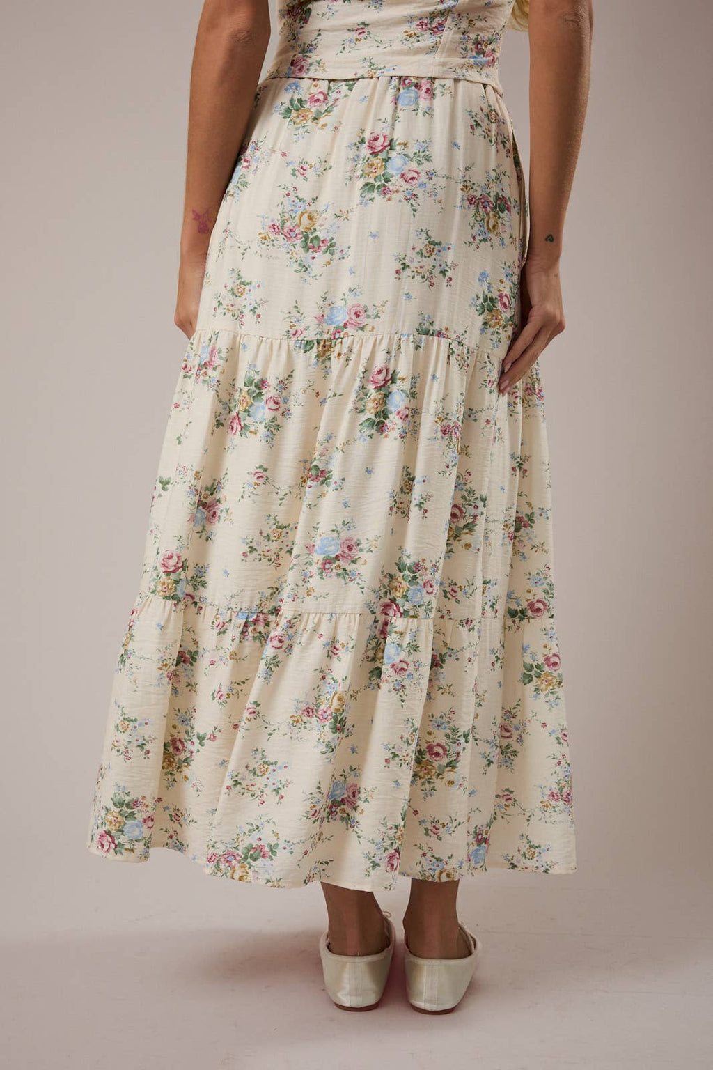 MID WAISTED TIERED MIDI SKIRT