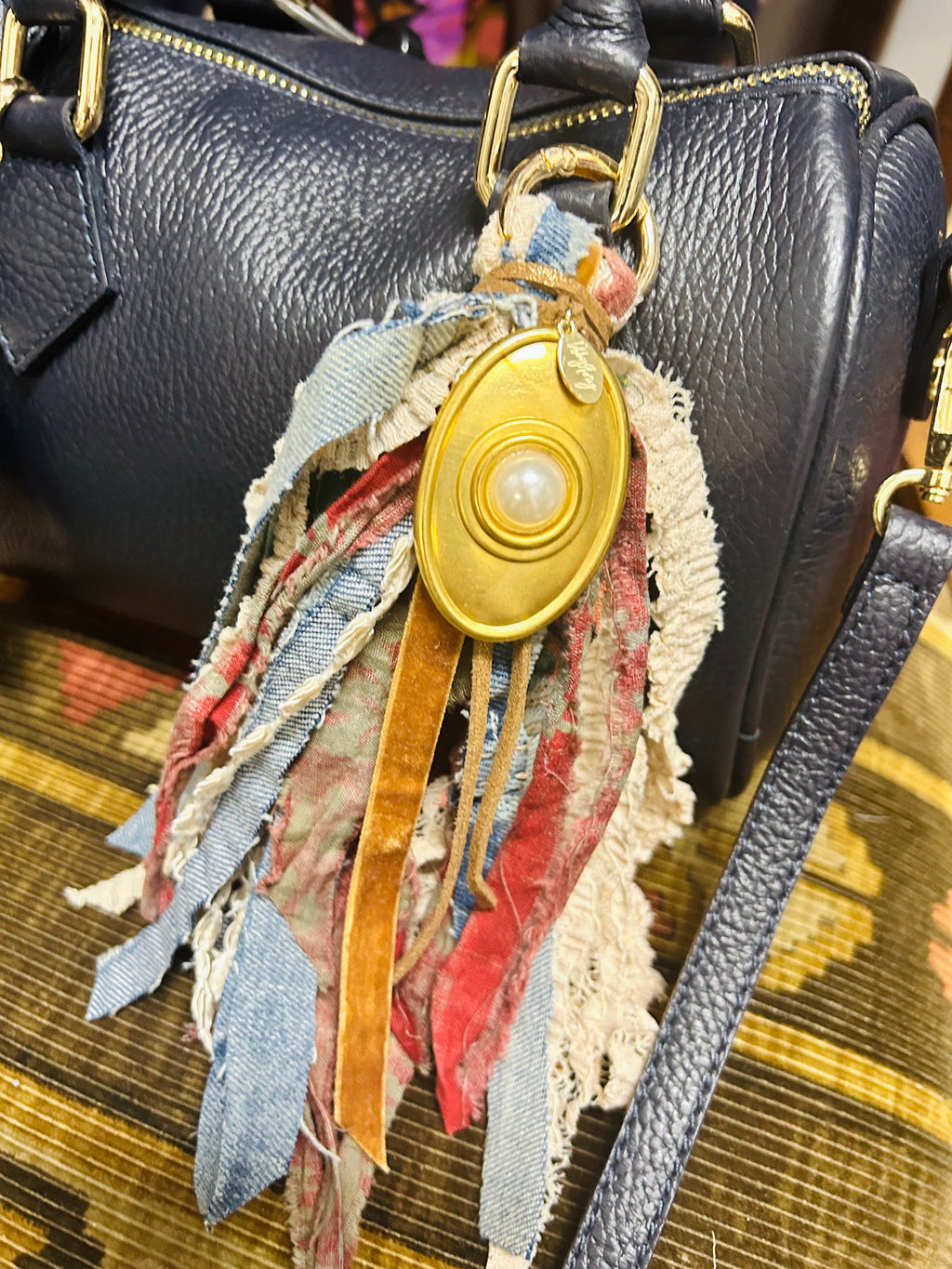OOAK Brass Pearl & Denim Bag/Boot Charm