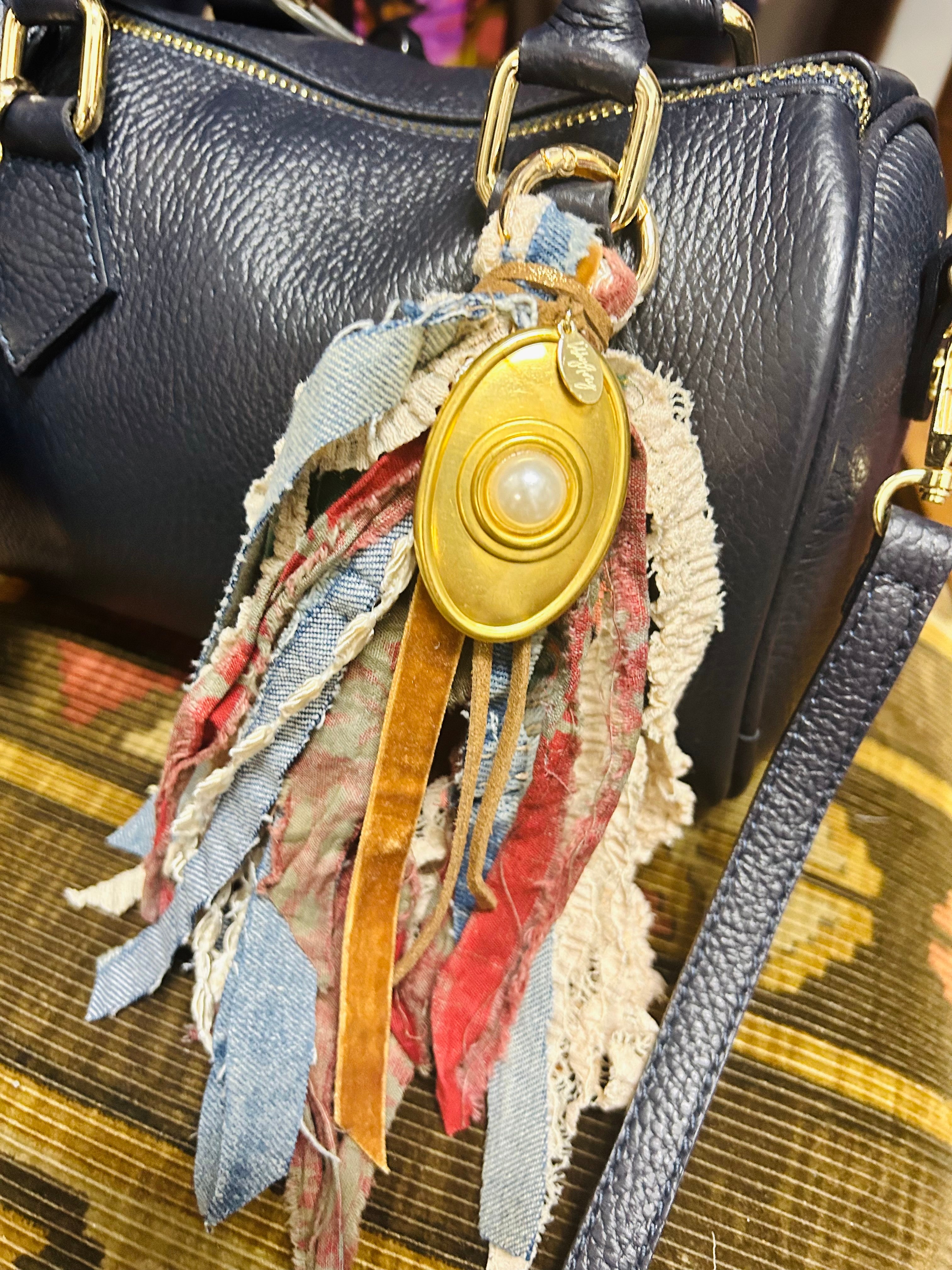 OOAK Brass Pearl & Denim Bag/Boot Charm