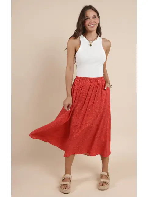 Sadie & Sage Nina Elastic Waist Flowy Midi Skirt