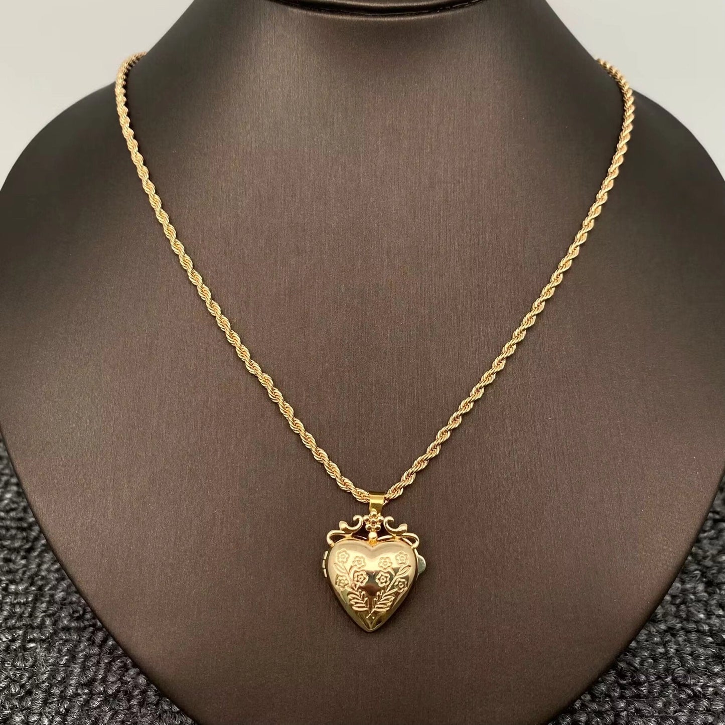 Flowers Heart Locket Gold-Plated Necklace