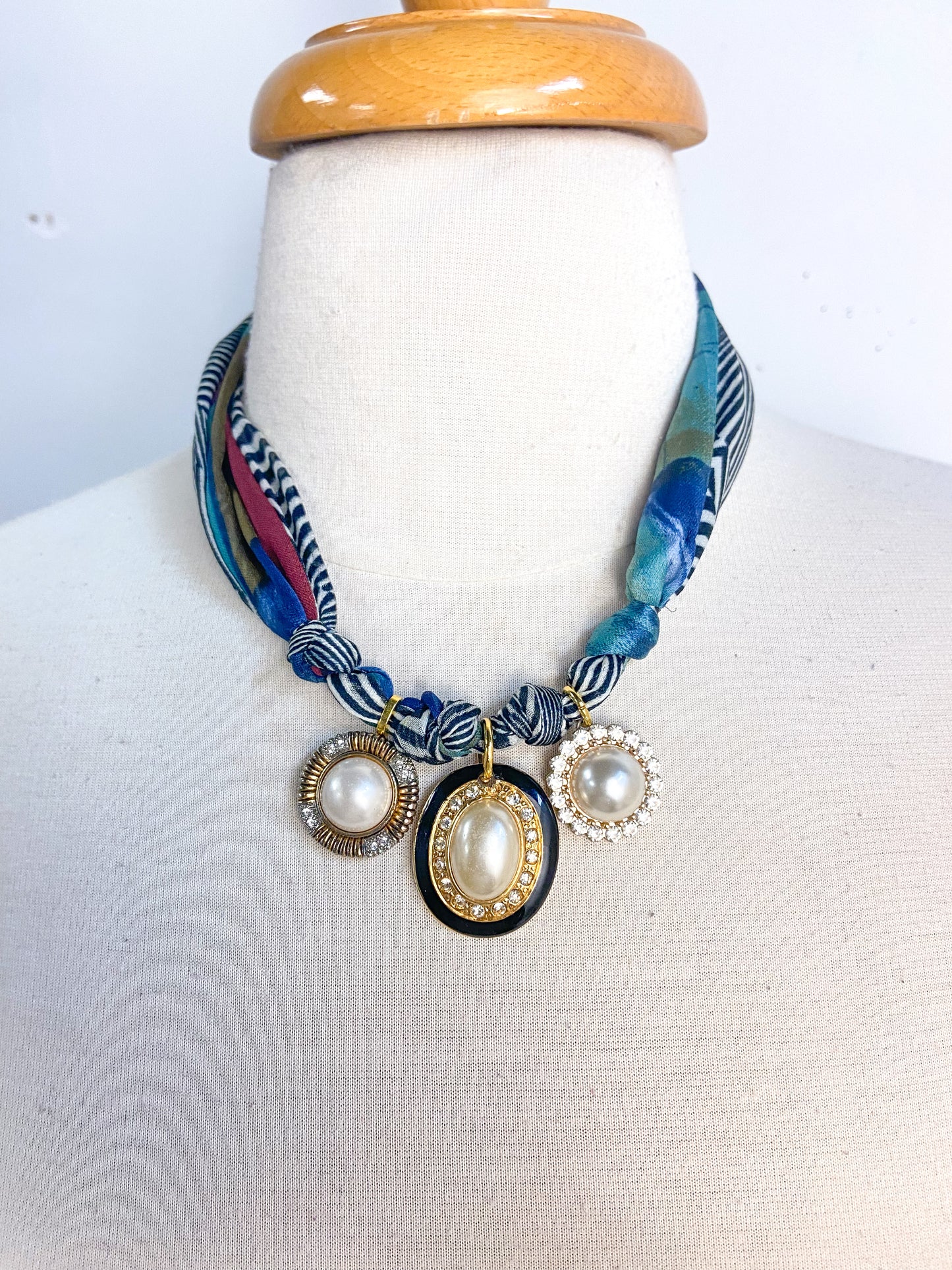 OOAK VIntage Pearl Earring Scarf Necklace