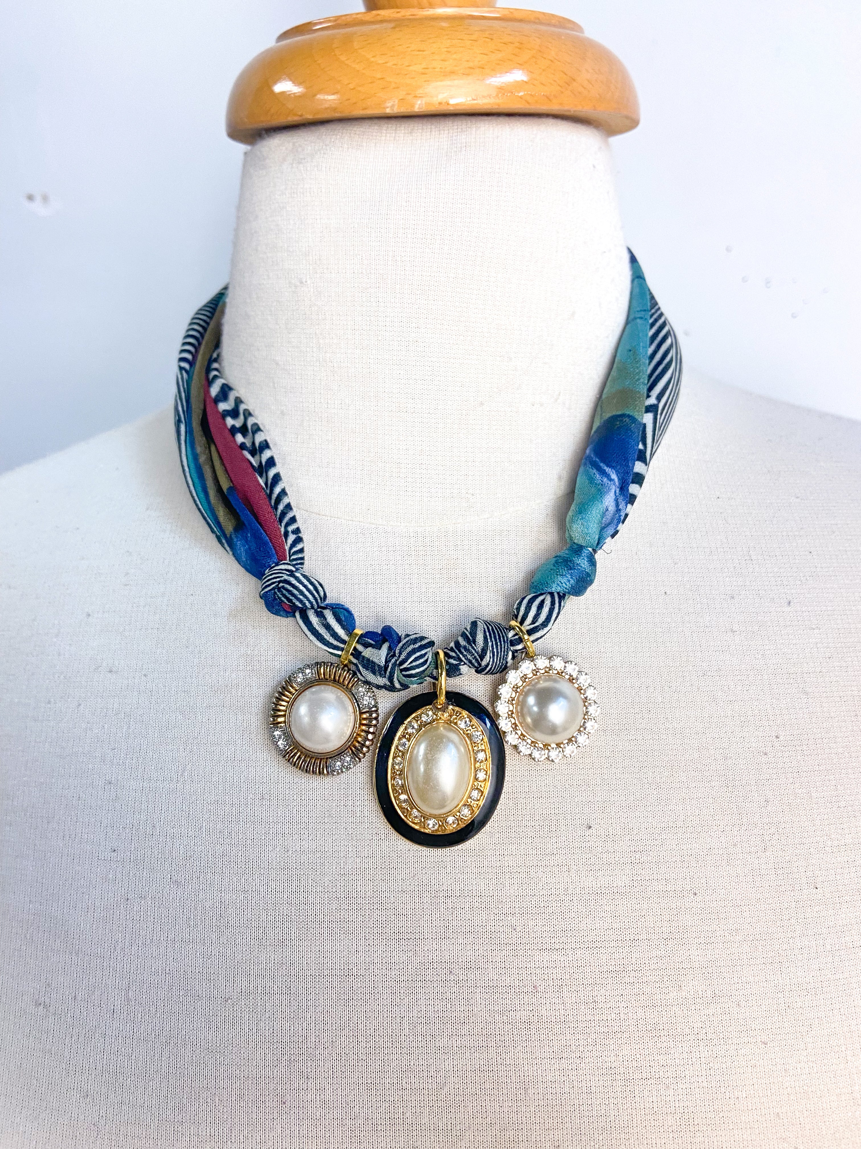 OOAK VIntage Pearl Earring Scarf Necklace