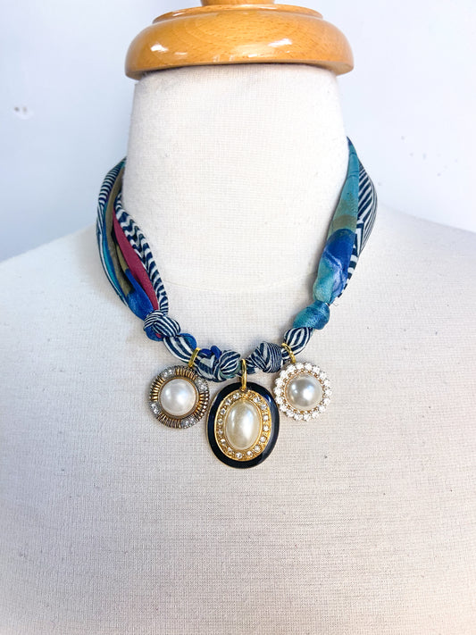 OOAK VIntage Pearl Earring Scarf Necklace
