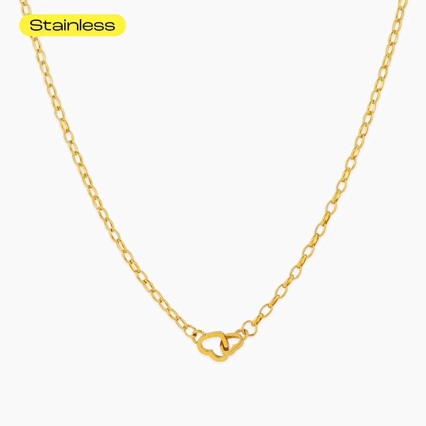 Stainless Double Heart Link Necklace