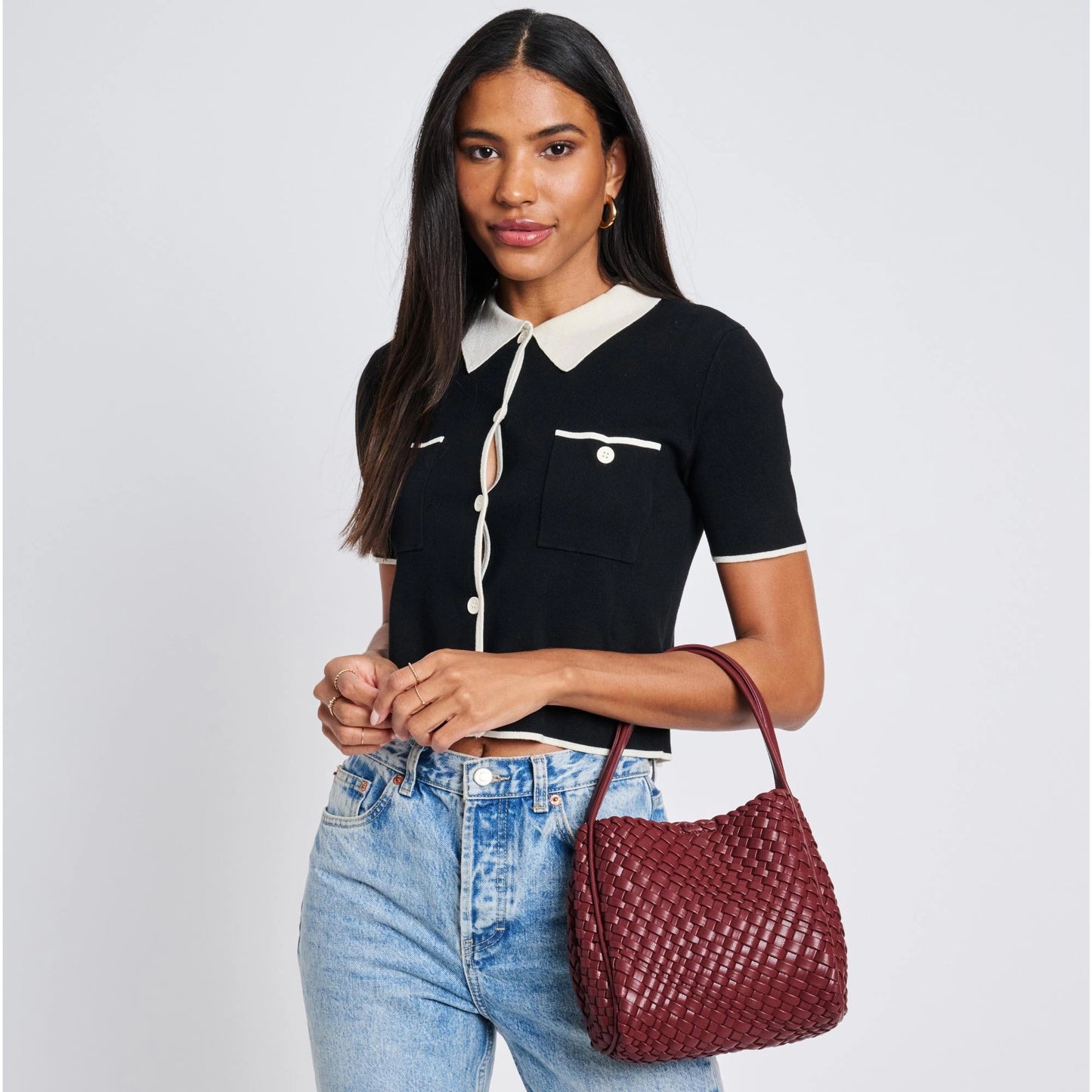 Roxy Woven Double Handle Woven Crossbody