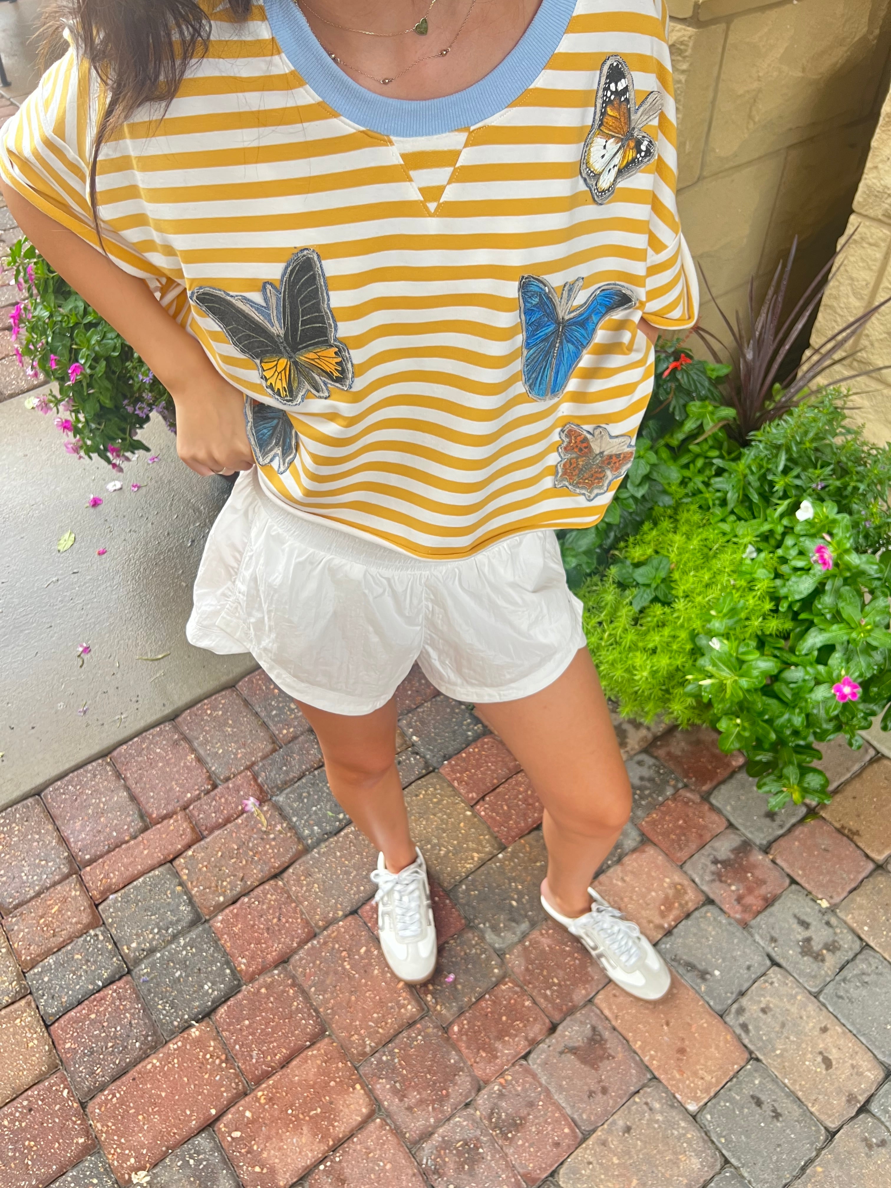 OOAK Stripe Butterfly Patch Tee