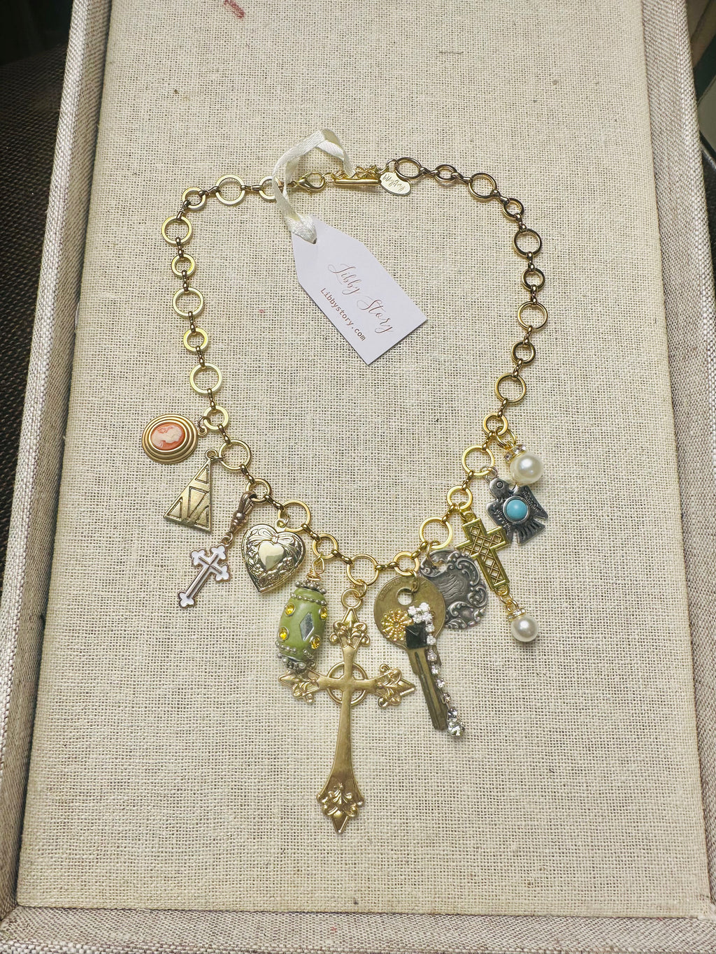 OOAK Cross & Key Charm Necklace