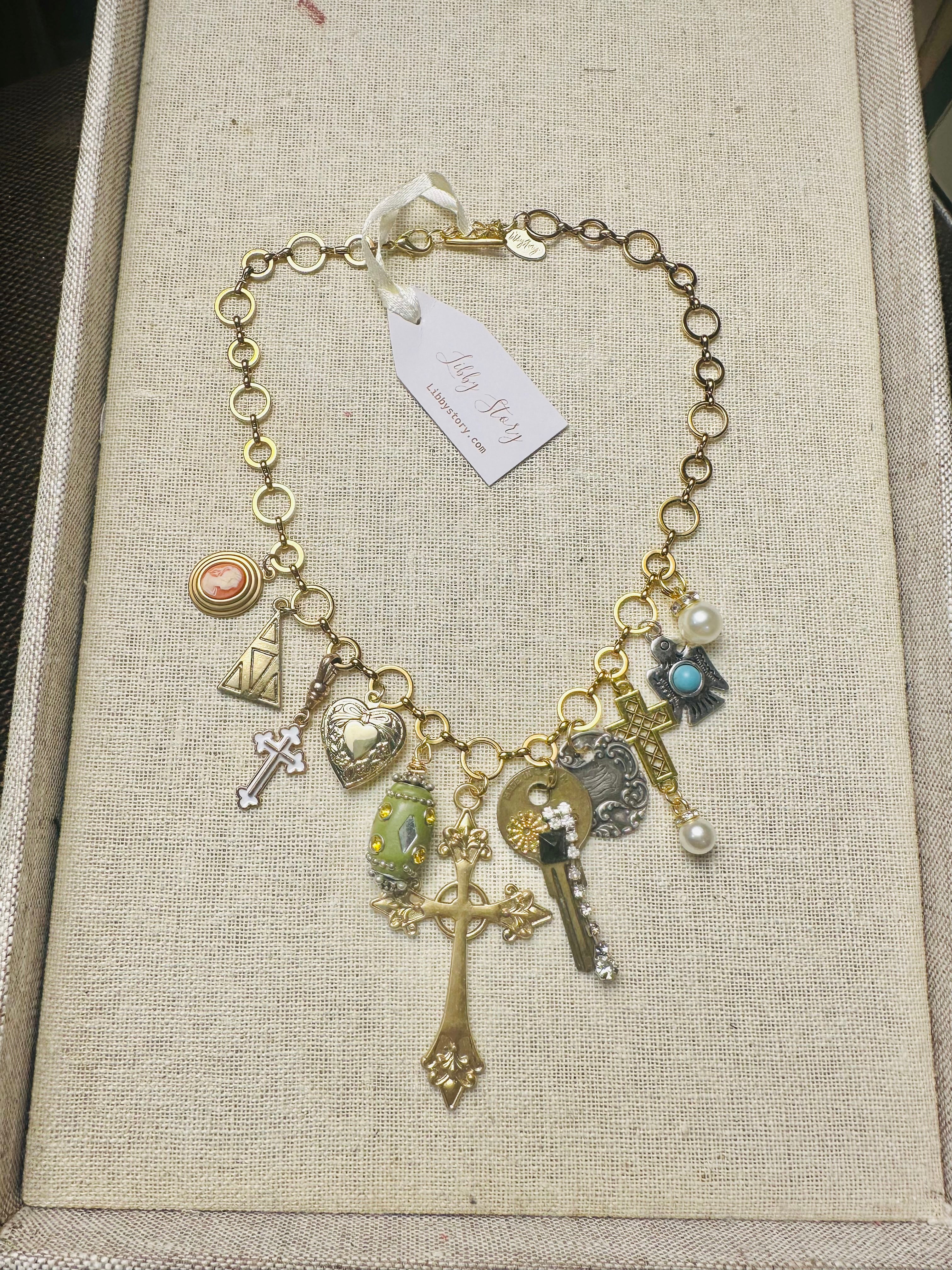 OOAK Cross & Key Charm Necklace