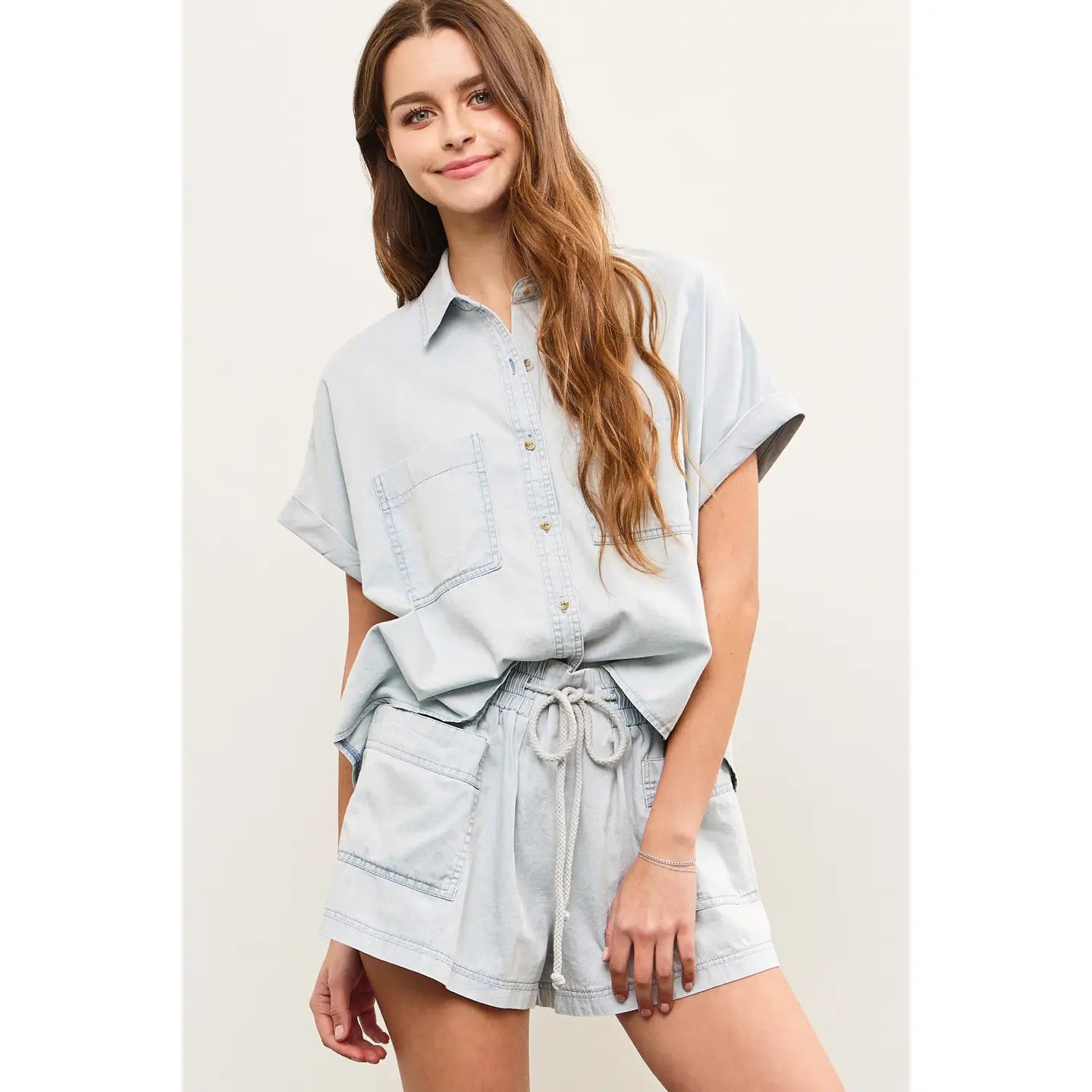 MS Pocket Front Button Up SS Shirt