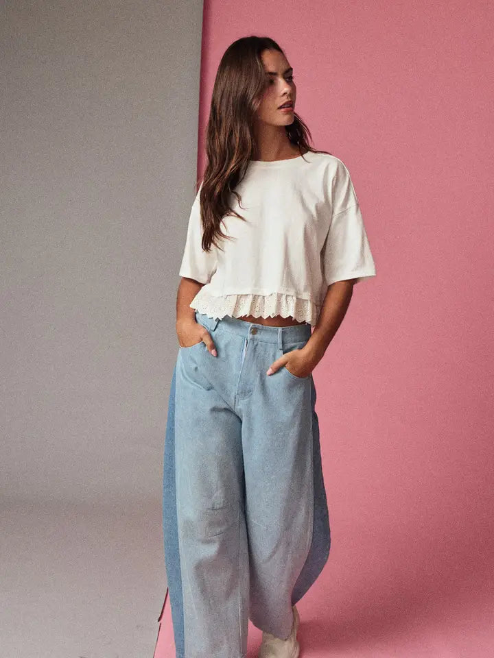 Eyelet Hem Boxy Knit Top