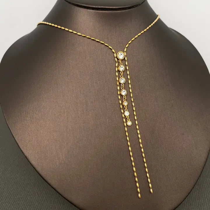 Roud Zircon Fringe 18K Gold Plated Ss Y-Neck Necklace