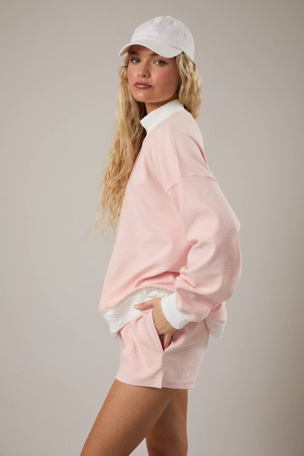 MOCK NECK STRIPE SWEATSHIRTS TOP